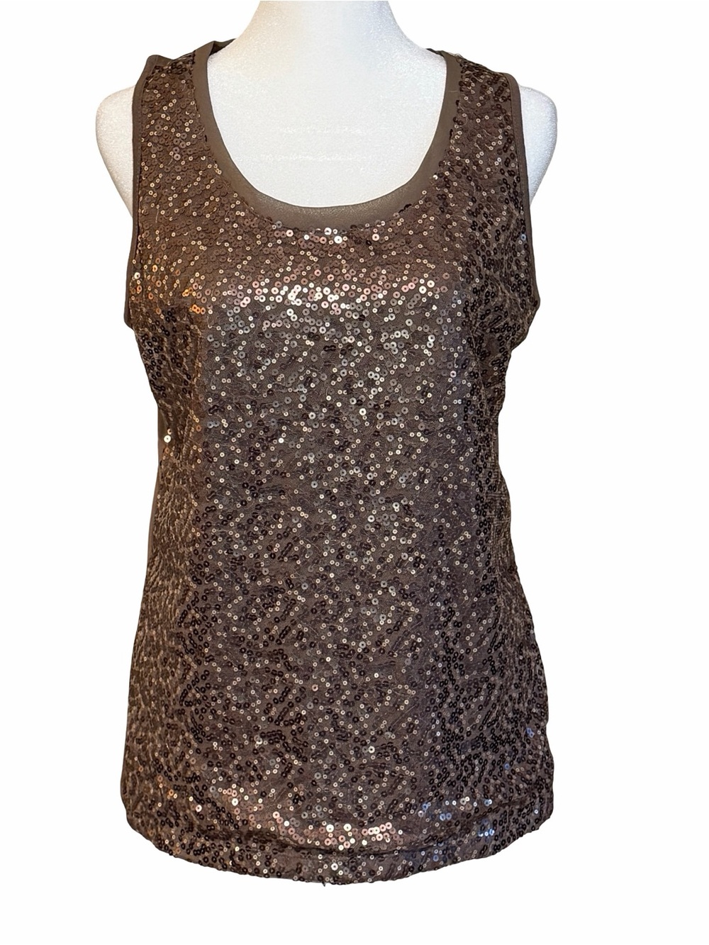 Sequin Tank Top - Brown Glitter Sleeveless Top Size L